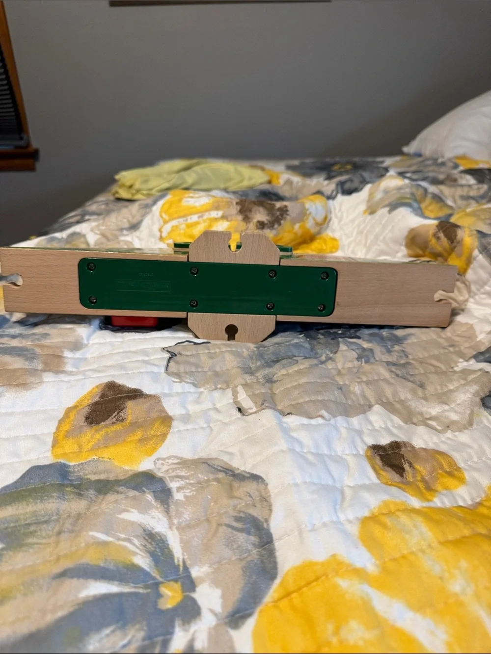 Mattel Wooden Train Lift Bridge - Green and Natural Wood